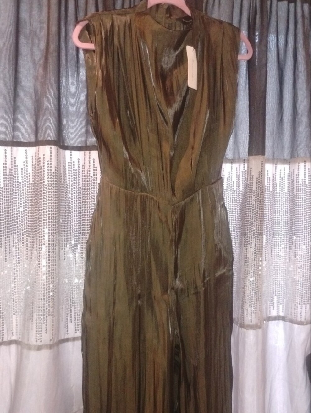Line & Dot Olive Pleated Sleeveless Wide-Leg Jumpsuit - Picture 2 of 6
